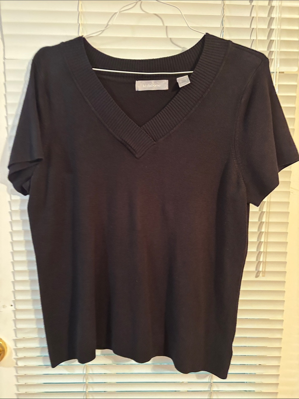 Vintage Villager by Liz Claiborne Short Sleeve V-Neck Knit Pullover XL Black